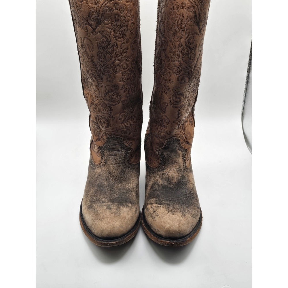 Liberty Black Boots Sz 8 Brown Leather Knee High Western Riding Tall Distressed - Picture 5 of 7